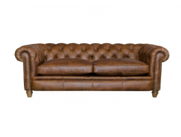 Alexander & James Abraham Junior Large Sofa upholstered in CAL Tan leather with Weathered Oak feet