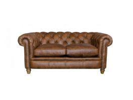Alexander & James Abraham Junior Small Sofa upholstered in CAL Tan leather with Weathered Oak feet