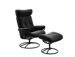 Stressless Berlin Adjustable Headrest Original Chair with Footstool Paloma Black