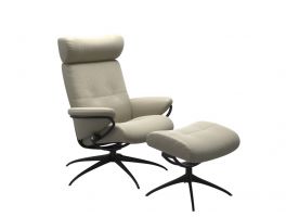Stressless Berlin Adjustable Headrest Star Chair with Footstool in Paloma Grey