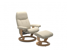 Stressless Consul Classic Recliner Chair with Footstool Quick Ship Batick Cream