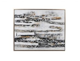 Abstract Gold, Black and White Framed Painting