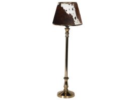 Gold Stem Lamp with Brown Hide Shade