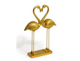 Antique Gold Love Heart Pair of Flamingos Figures