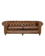 Alexander & James Abraham Junior Grand Leather Sofa upholstered in CAL Tan leather with Weathered Oak feet