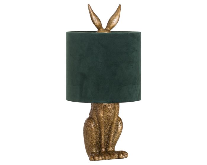 Antique Gold Hare Table Lamp With Green Velvet Shade