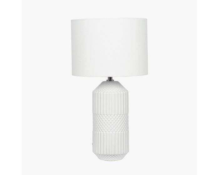 Meribel White Geo Textured Tall Ceramic Table Lamp