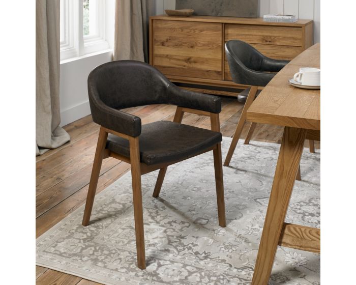 Shoreditch Upholstered Arm Dining Chair Old West Vintage Bonded Leather