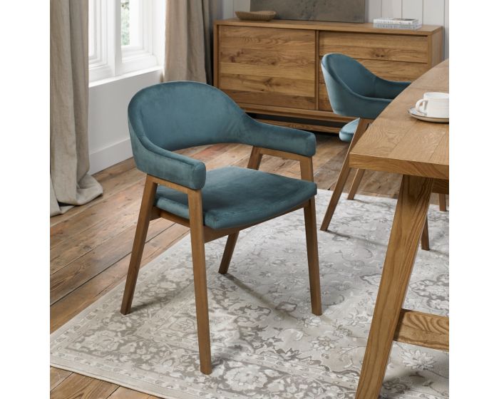 Shoreditch Upholstered Arm Dining Chair Azure Velvet