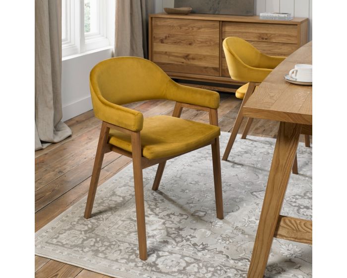 Shoreditch Upholstered Arm Dining Chair Mustard Velvet