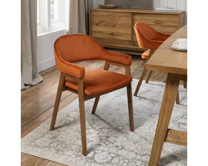 Shoreditch Upholstered Arm Dining Chair Rust Velvet