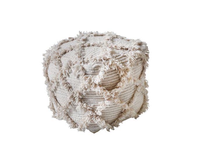 Kepino Hand Woven Pit Loom Natural Wool Pouffe