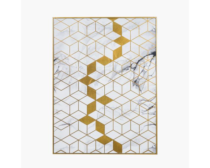 White Marble Canvas With Gold Geo Pattern
