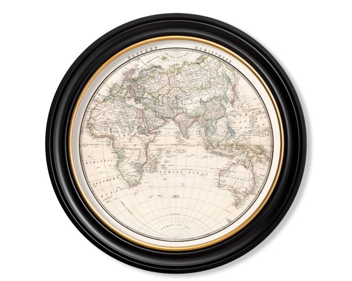 1838 Eastern Hemisphere Map Round Framed Picture