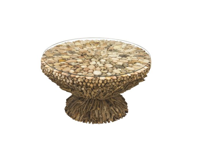 Bluebone Driftwood Round Coffee Table Glass Top