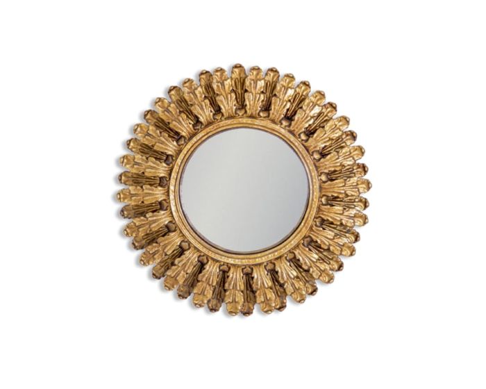 Gold Antiqued Ornate Framed Small Convex Mirror