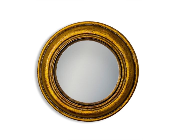 Gold Antiqued Rounded Framed Small Convex Mirror