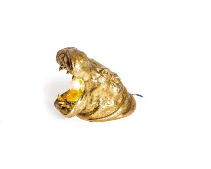 Roaring Hippo Lamp Antique Gold