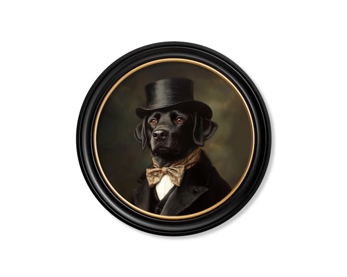 Lord Wagsalot Round Framed Dog Painting