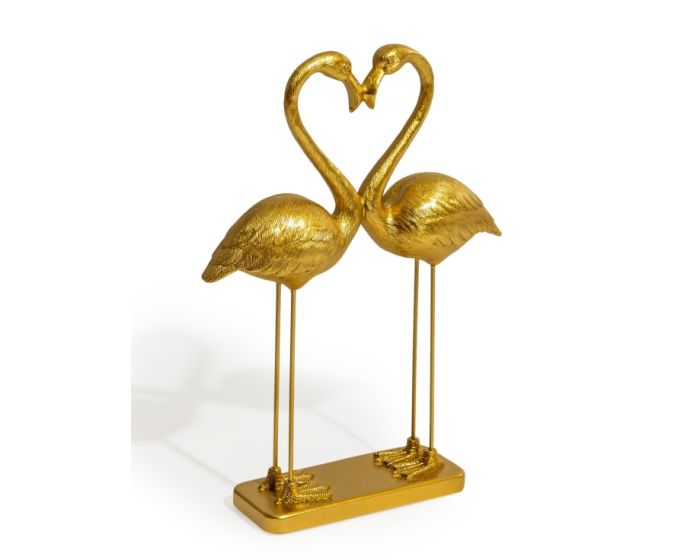 Antique Gold Love Heart Pair of Flamingos Figures
