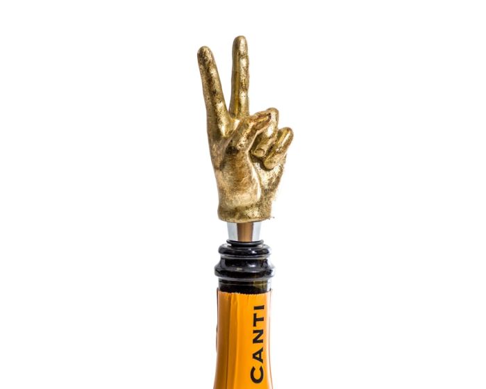Gold Peace Hand Bottle Stopper