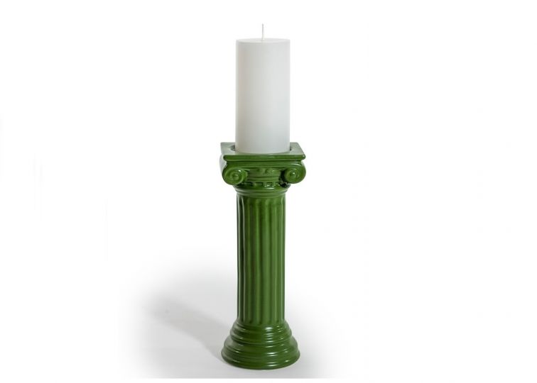 Large Column Candle Holder Matt Dark Green