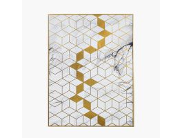 White Marble Canvas With Gold Geo Pattern