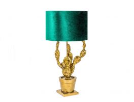 Potted Cactus Lamp with Velvet Shade Gold & Green