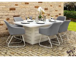Mambo Santorini Rectangular White Garden Dining Table & 6 Chairs Plain Top (Set 10)
