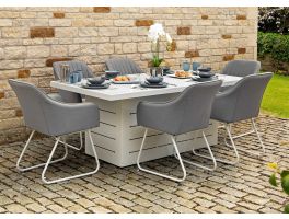 Mambo Santorini Rectangular White Garden Dining Table & 6 Chairs Patterend Top 