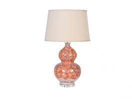 Orange Bulbous Patterned Lamp with Beige Shade