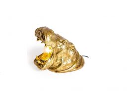 Roaring Hippo Lamp Antique Gold