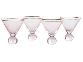 Set of 4 Gold Rim Rose Tint Bobble-bottom Martini Glasses