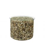 Bluebone Driftwood Drum Lamp Table with Glass Top