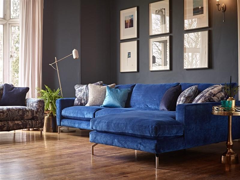 Taskers Blue Velvet Chaise Sofa 