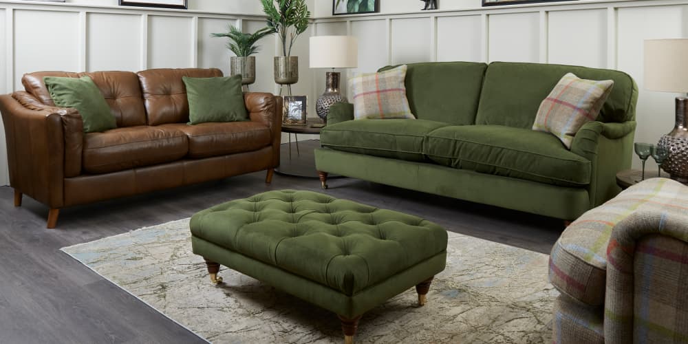 Taskers Green and brown sofas